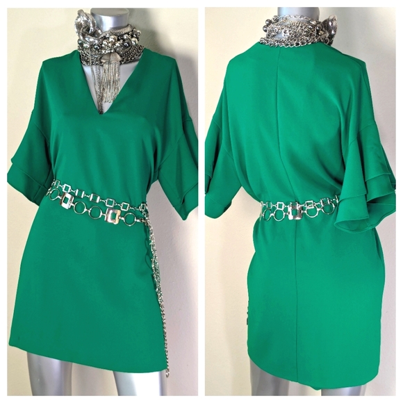 ZARA Woman Flutter Sleeves Relaxed Babydoll V-Cut Neckline Shift Dress - Picture 5 of 14